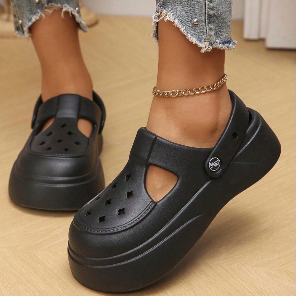 Black CROC-like Clogs
